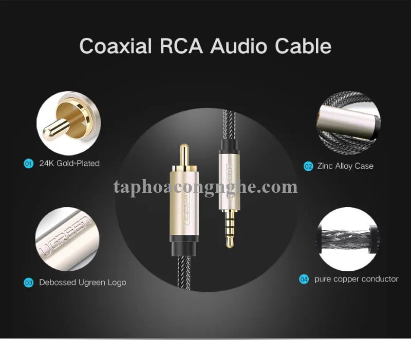 Ugreen 20734 3M chỉ dùng cho tv xiaomi màu Xám Cáp âm thanh bông sen Coaxial sang 3.5mm dương cao cấp AV132 30020734